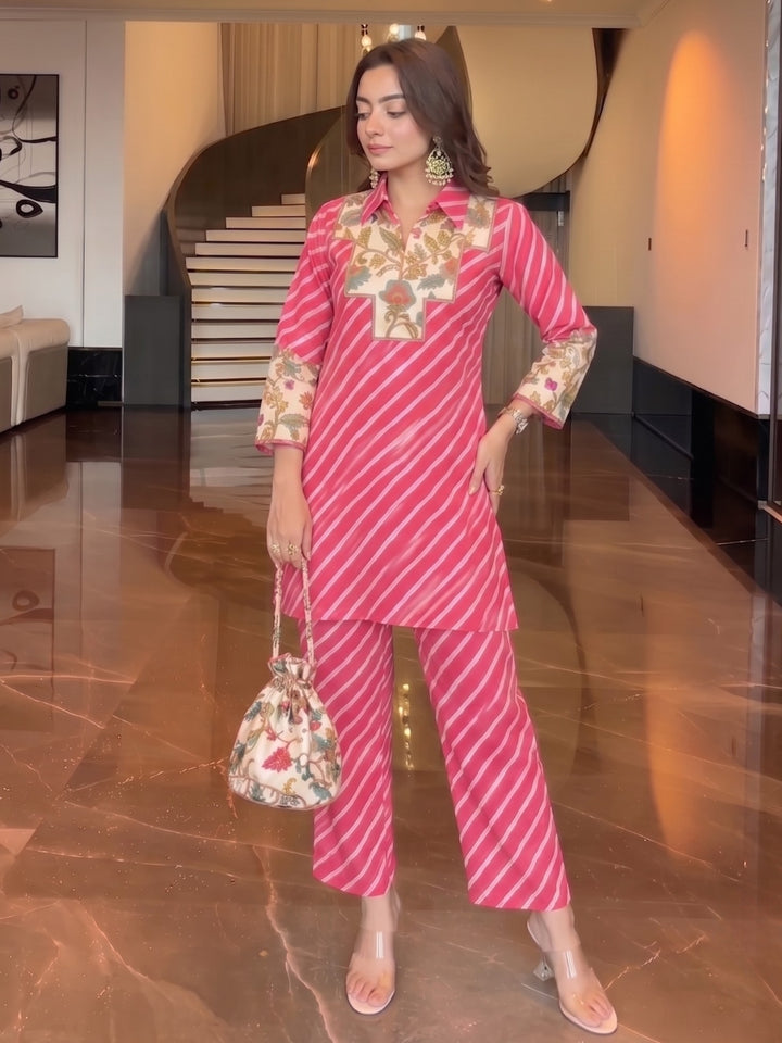 Akshara Kobi Printed Co-Ord Set (Comes With Potli)