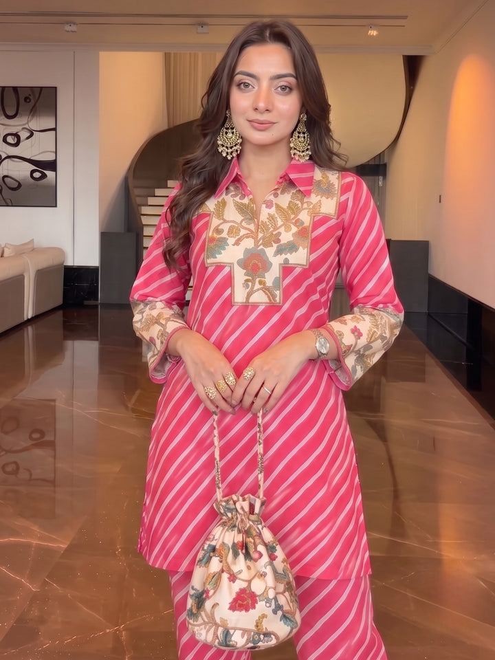 Akshara Kobi Printed Co-Ord Set (Comes With Potli)