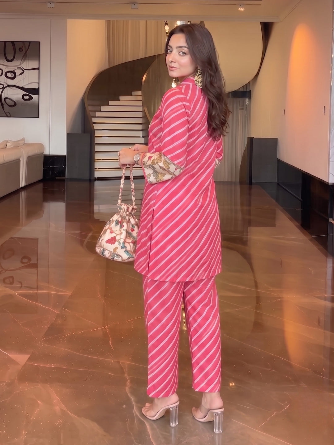 Akshara Kobi Printed Co-Ord Set (Comes With Potli)