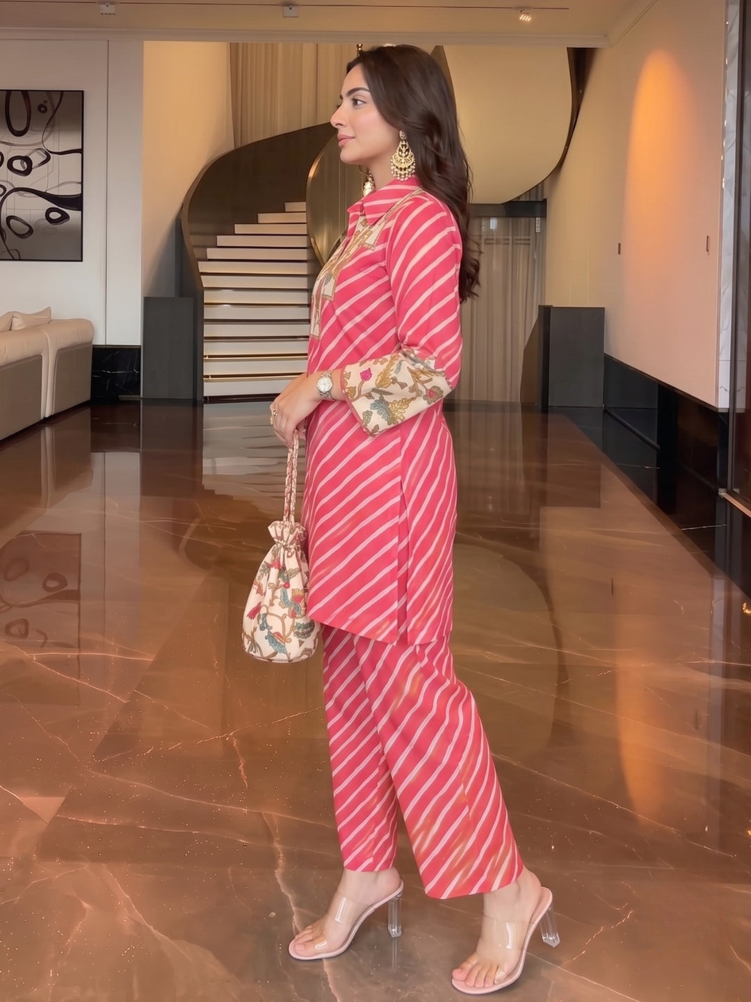 Akshara Kobi Printed Co-Ord Set (Comes With Potli)