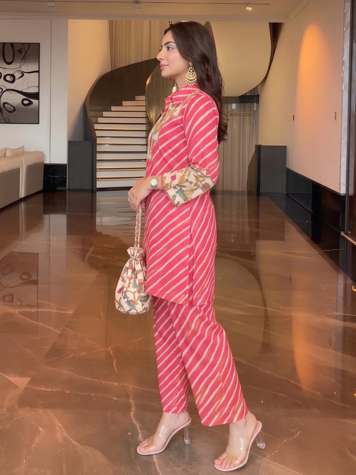 Akshara Kobi Printed Co-Ord Set (Comes With Potli)