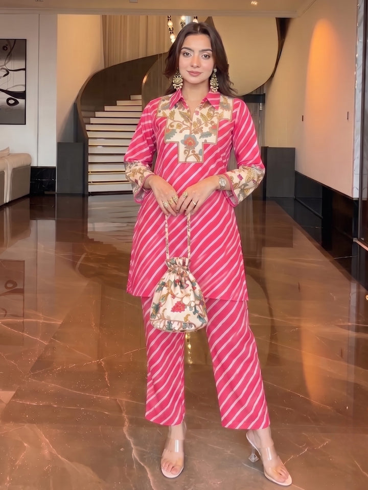Akshara Kobi Printed Co-Ord Set (Comes With Potli)
