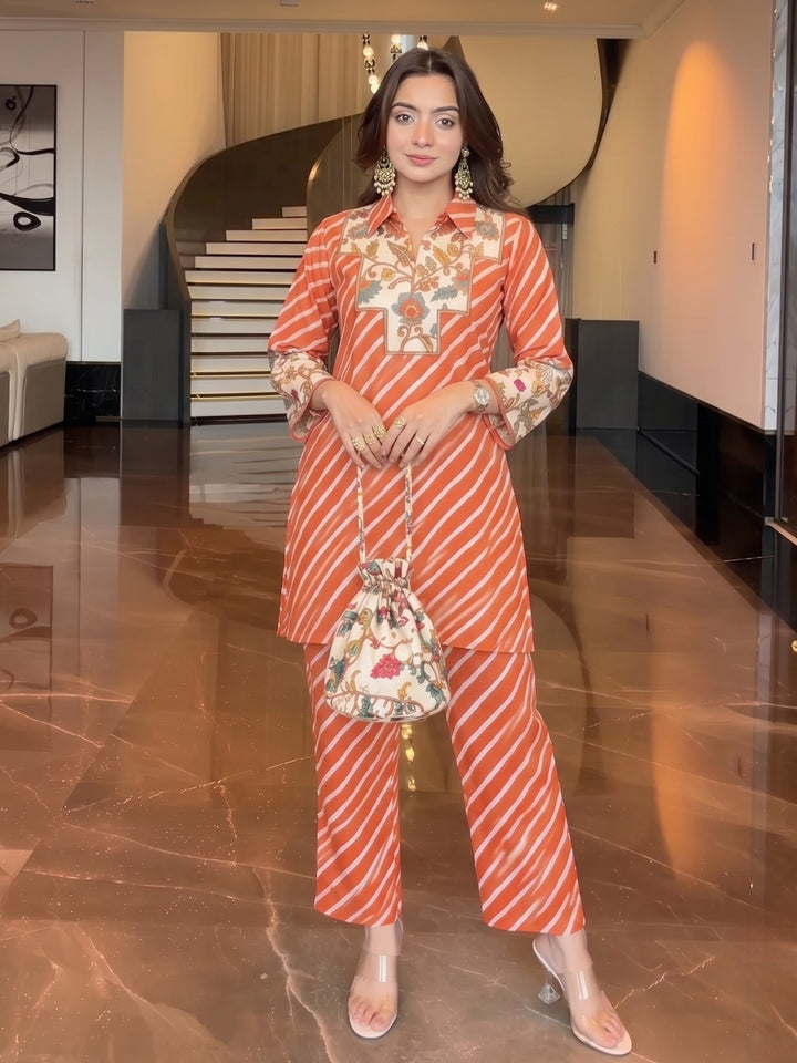 Akshara Rufos Printed Co-Ord Set (Comes With Potli)