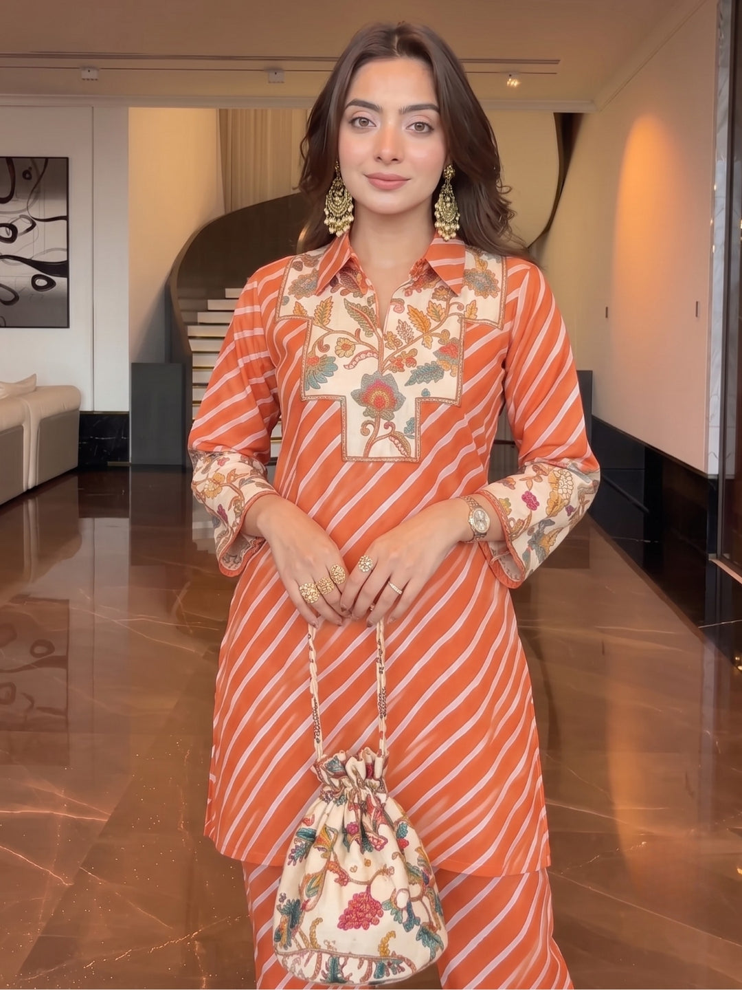 Akshara Rufos Printed Co-Ord Set (Comes With Potli)
