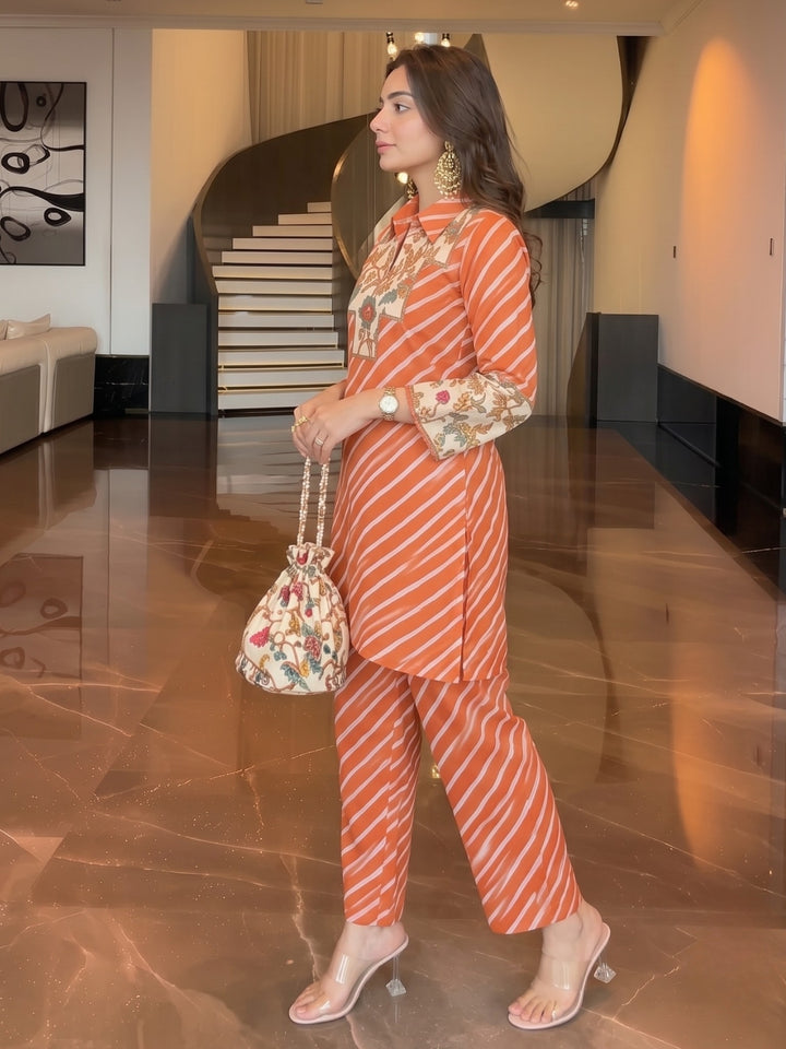 Akshara Rufos Printed Co-Ord Set (Comes With Potli)