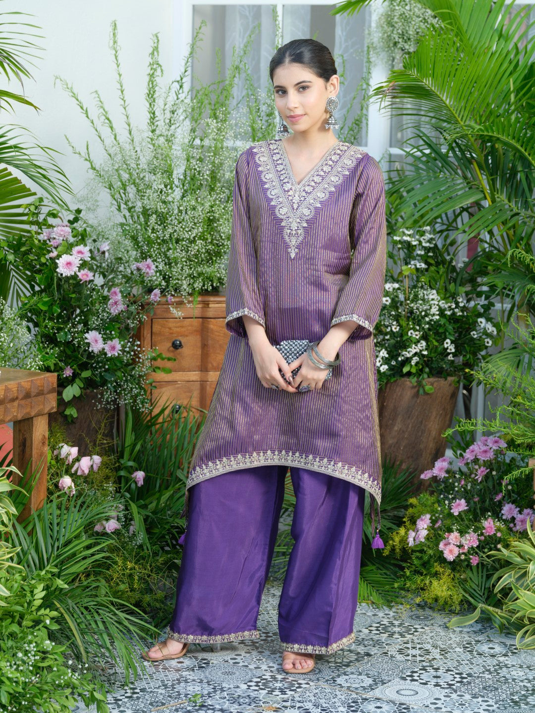Palash purple work Premium co-ord set