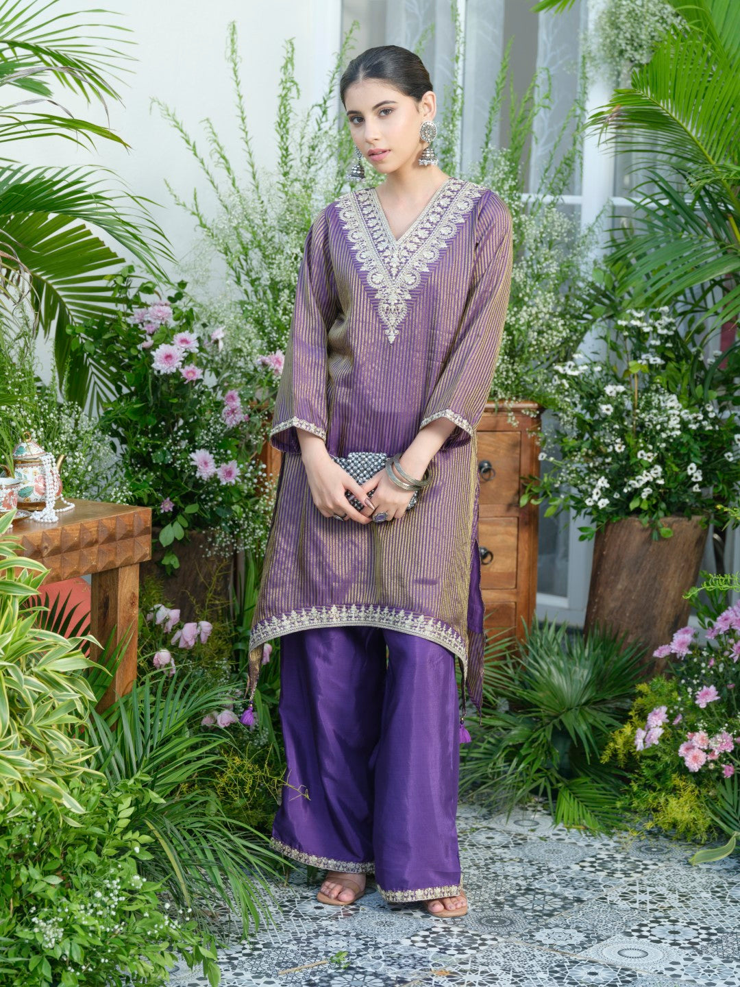 Palash purple work Premium co-ord set