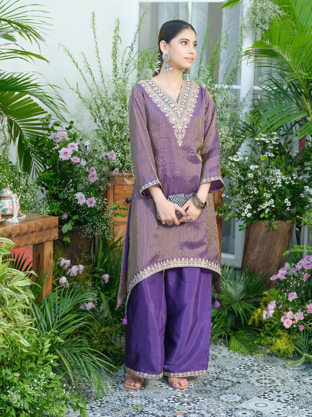 Palash purple work Premium co-ord set