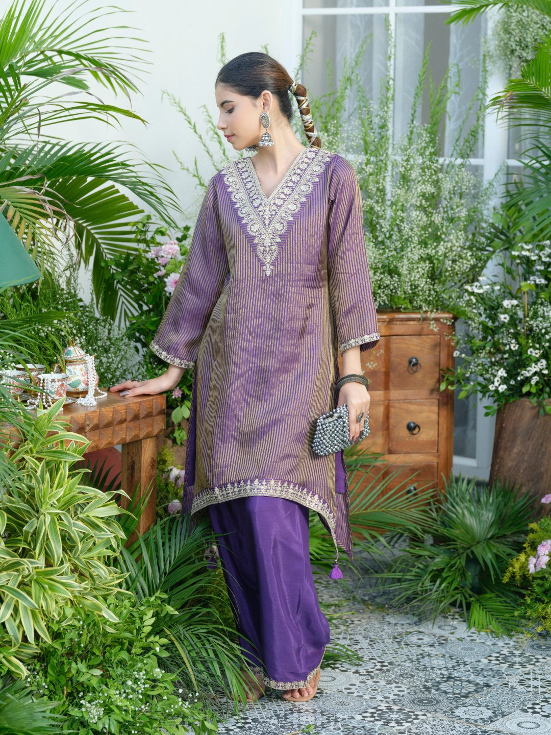 Palash purple work Premium co-ord set