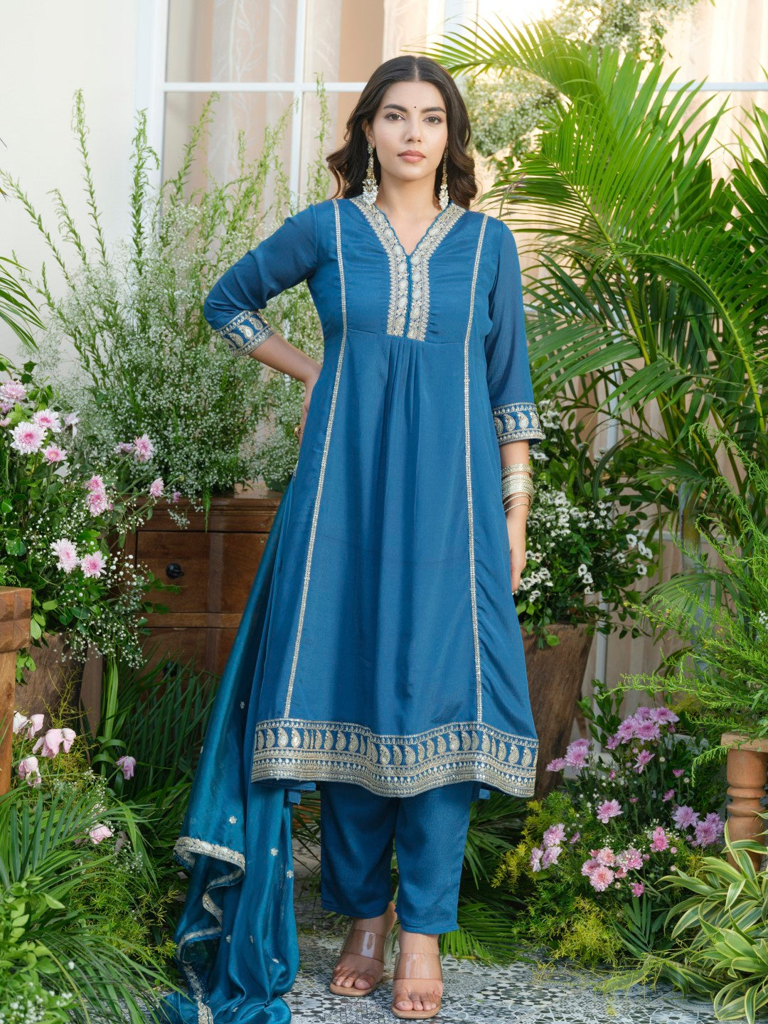 Palash cobalt full work suit set
