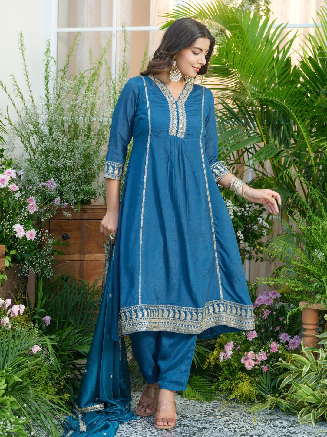 Palash cobalt full work suit set