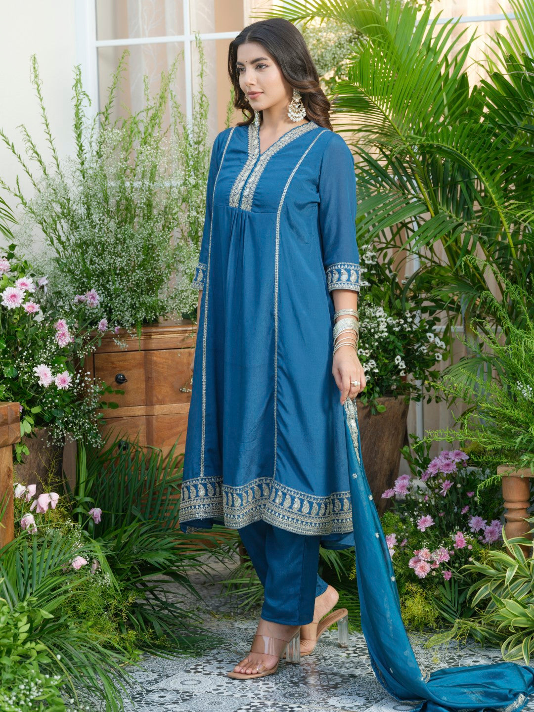 Palash cobalt full work suit set