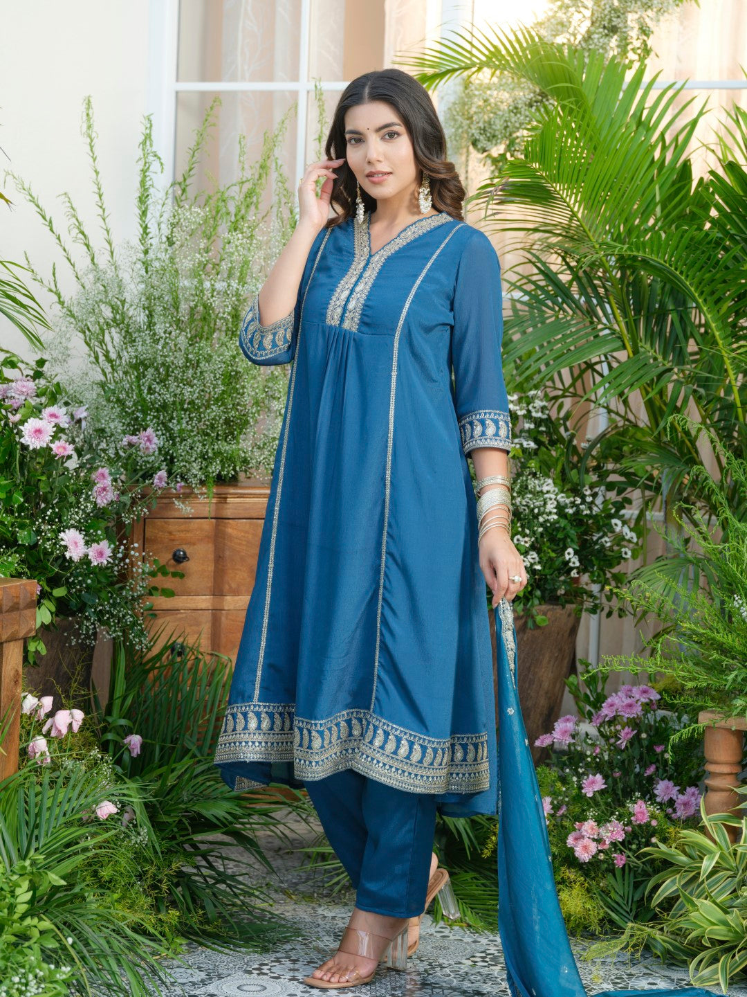 Palash cobalt full work suit set