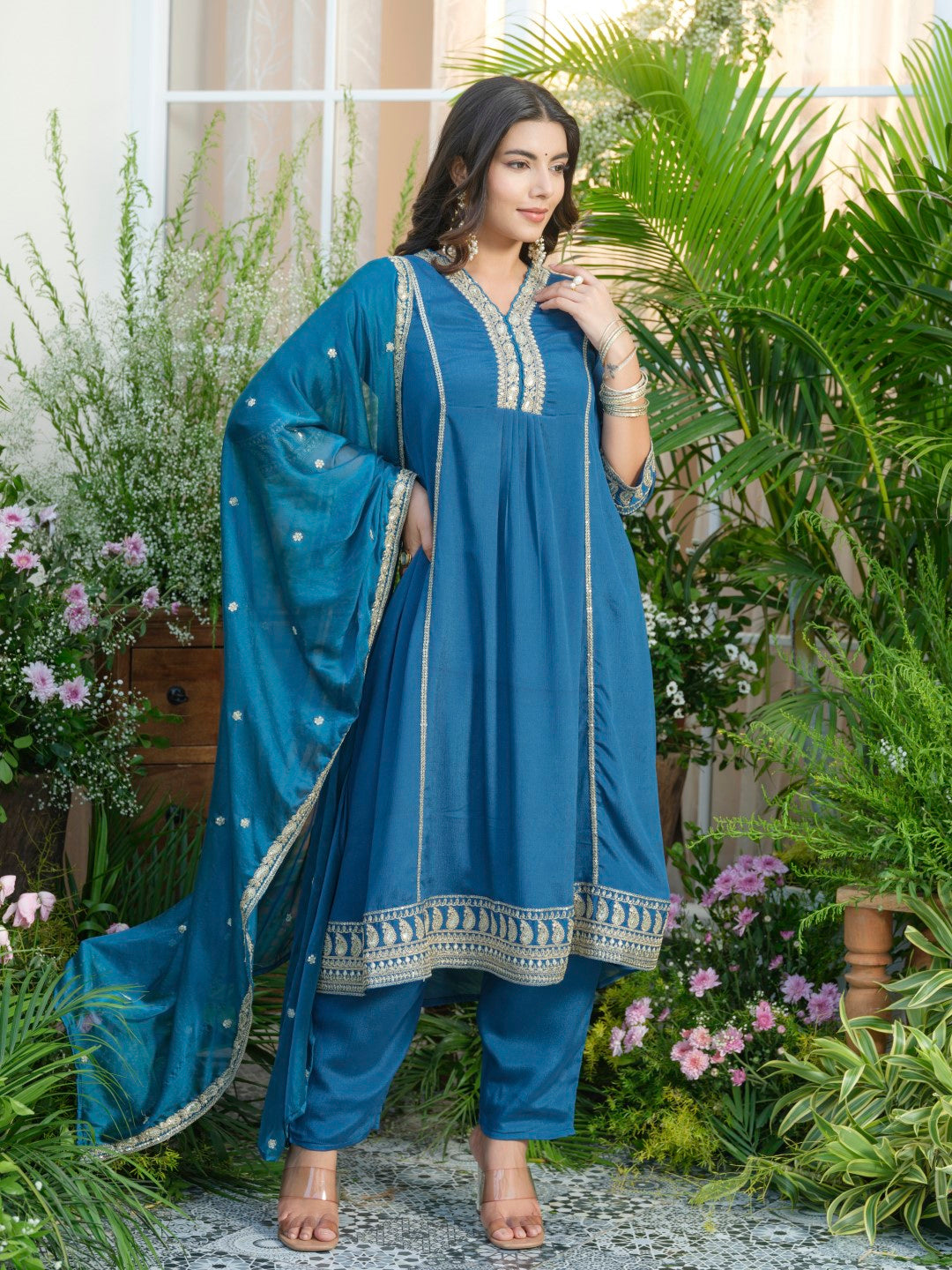 Palash cobalt full work suit set