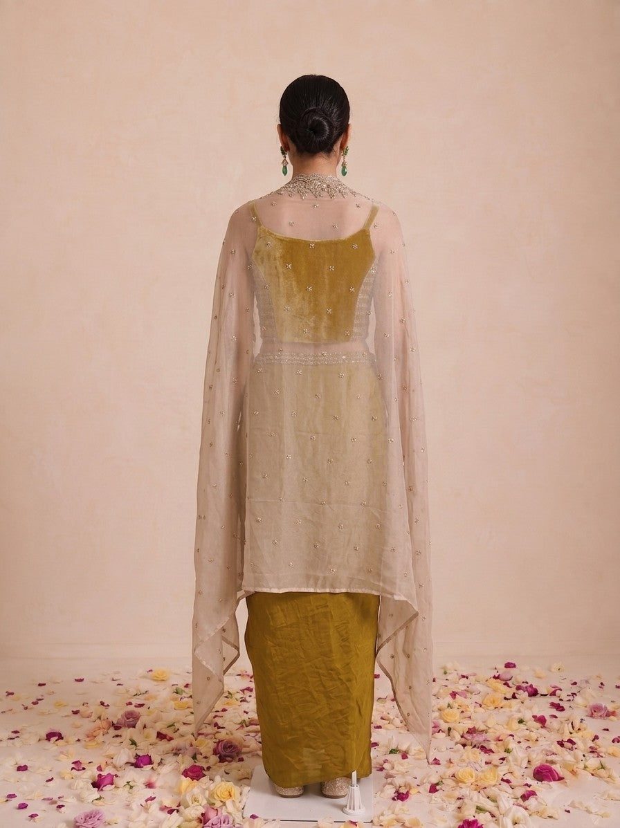 Alpa Amber Full Work Drape Skirt Cape Set
