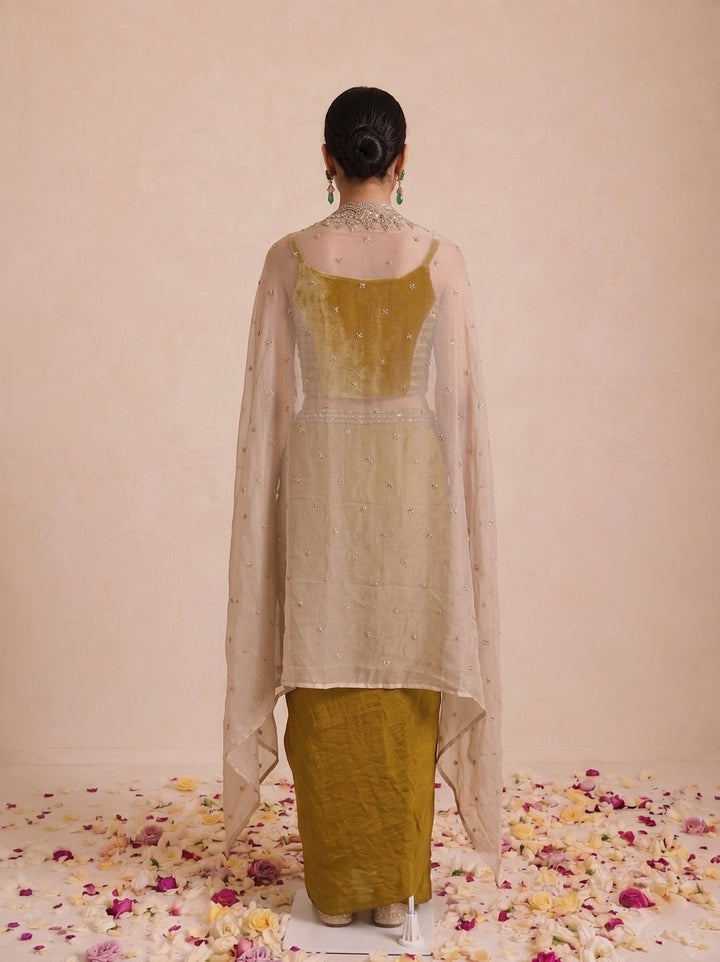 Alpa Amber Full Work Drape Skirt Cape Set