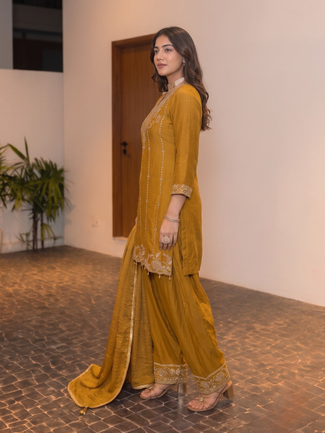 Alpa Canary Full Work Farshi Suit Set