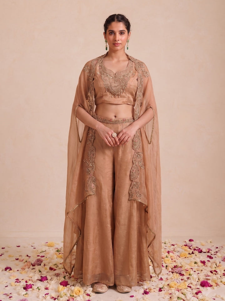 Alpa Coral Full Work Fusion 3 Pc Co-Ord Set