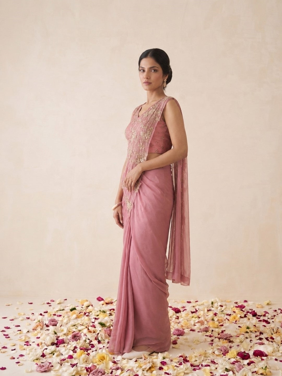 Alpa Peach Bloom Work Ready To Wear Drape Saree