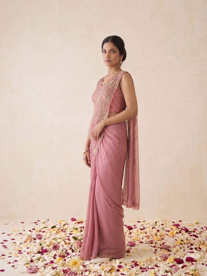 Alpa Peach Bloom Work Ready To Wear Drape Saree