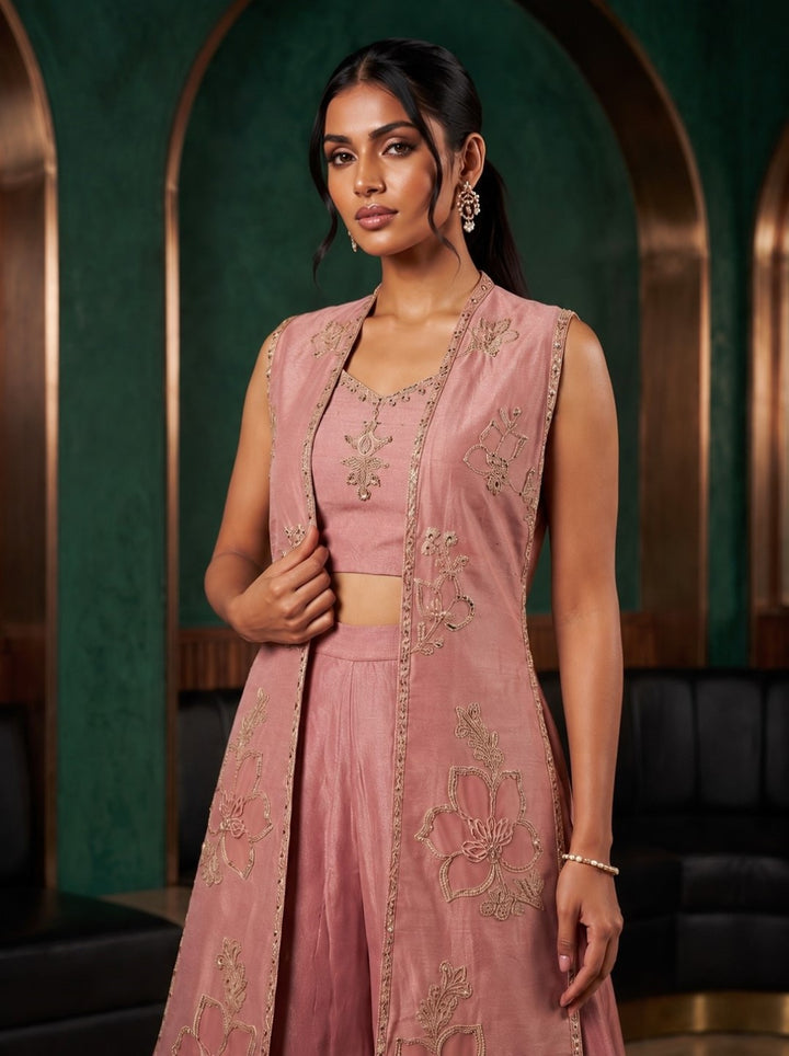 Alpa Salmon Full Work Fusion 3 Pc Co-Ord Set