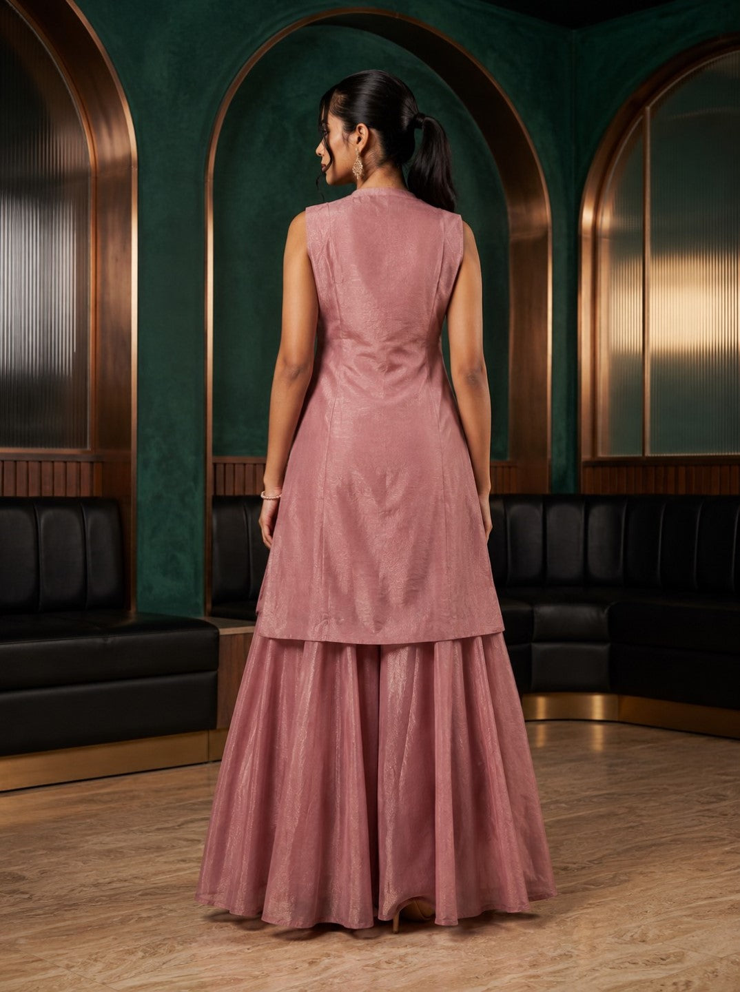 Alpa Salmon Full Work Fusion 3 Pc Co-Ord Set