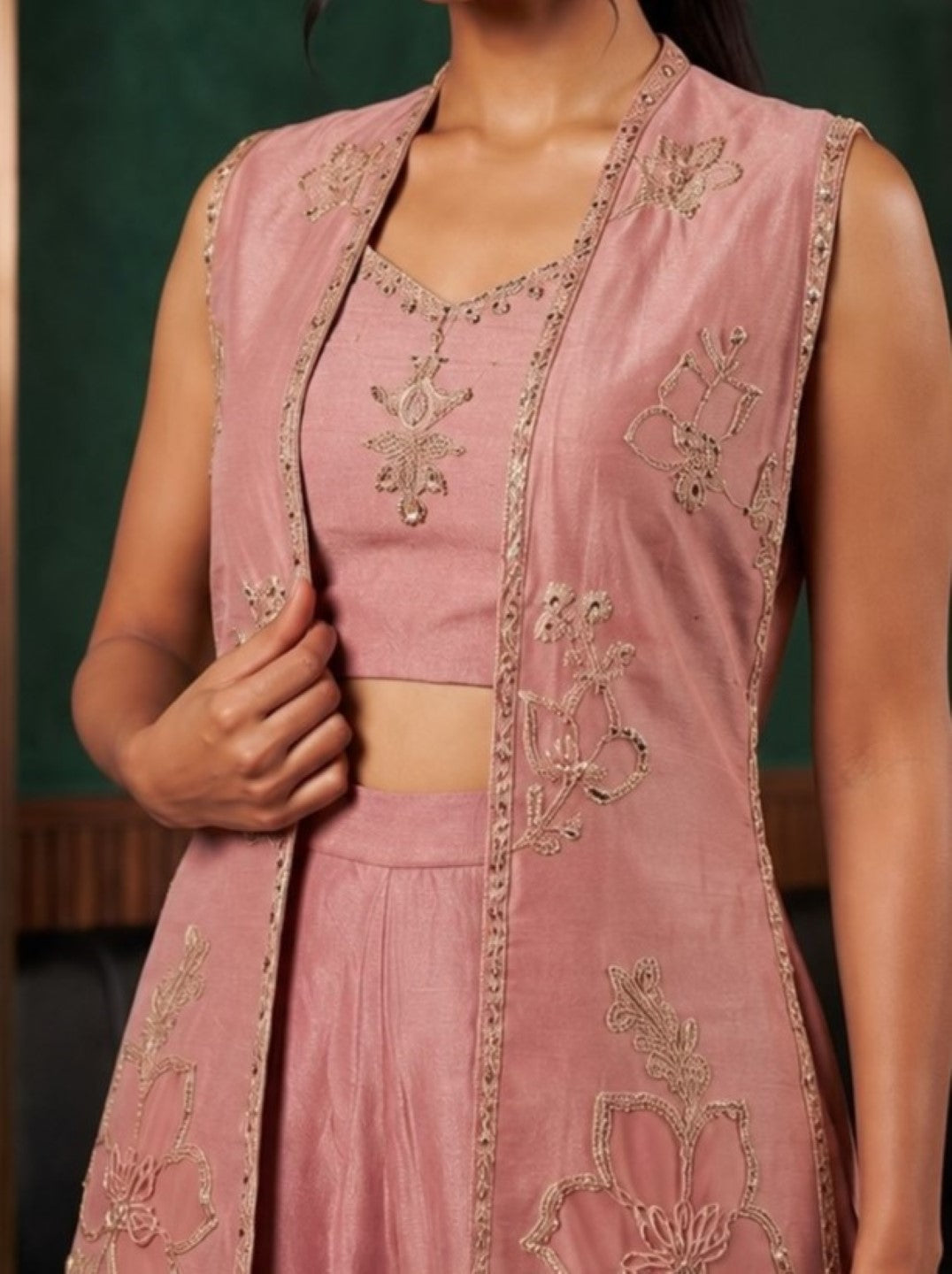 Alpa Salmon Full Work Fusion 3 Pc Co-Ord Set