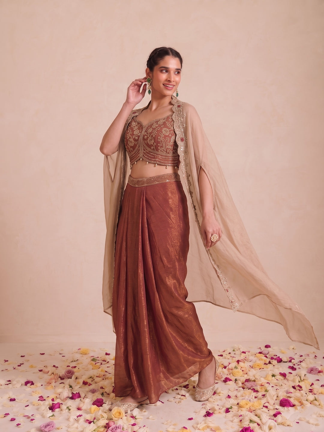 Alpa Tawny Full Work Drape Skirt Cape Set