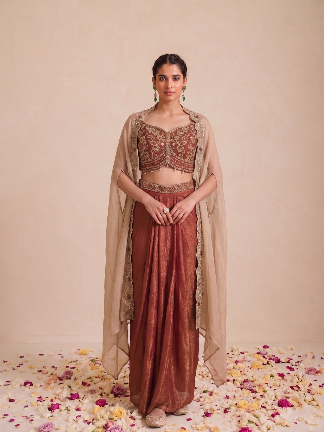 Alpa Tawny Full Work Drape Skirt Cape Set