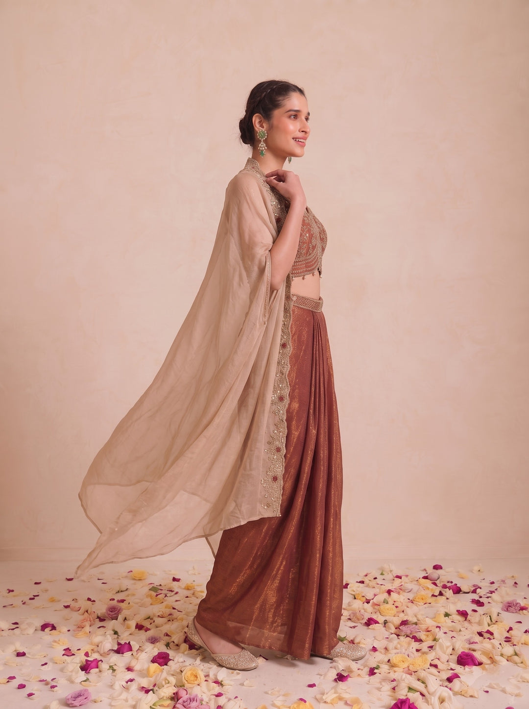 Alpa Tawny Full Work Drape Skirt Cape Set