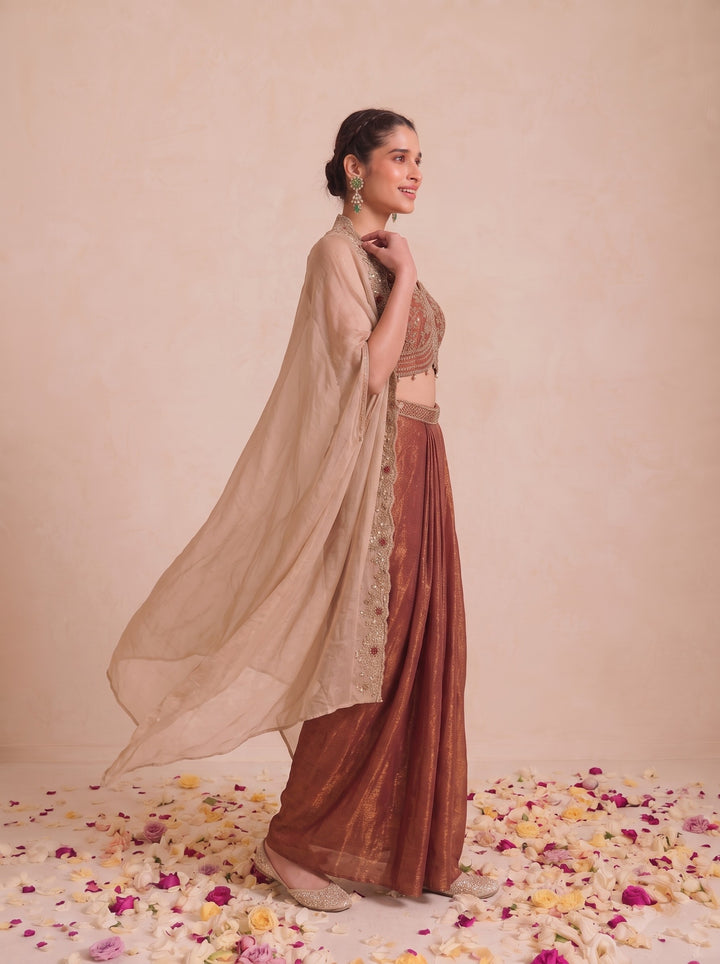 Alpa Tawny Full Work Drape Skirt Cape Set