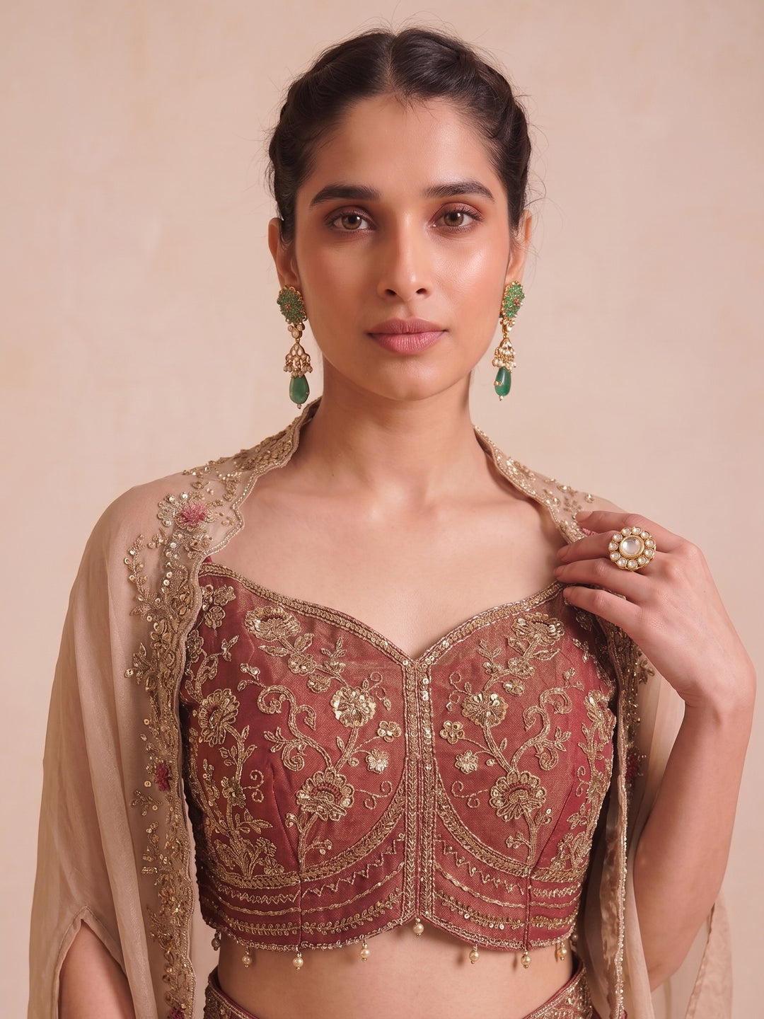 Alpa Tawny Full Work Drape Skirt Cape Set