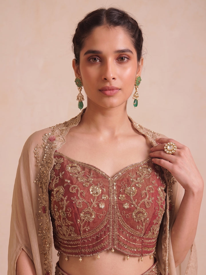 Alpa Tawny Full Work Drape Skirt Cape Set