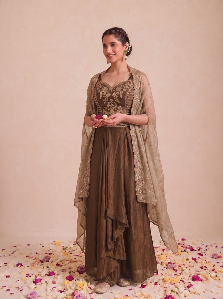 Alpa Russet Work Drape Skirt Cape  3 Pc Set