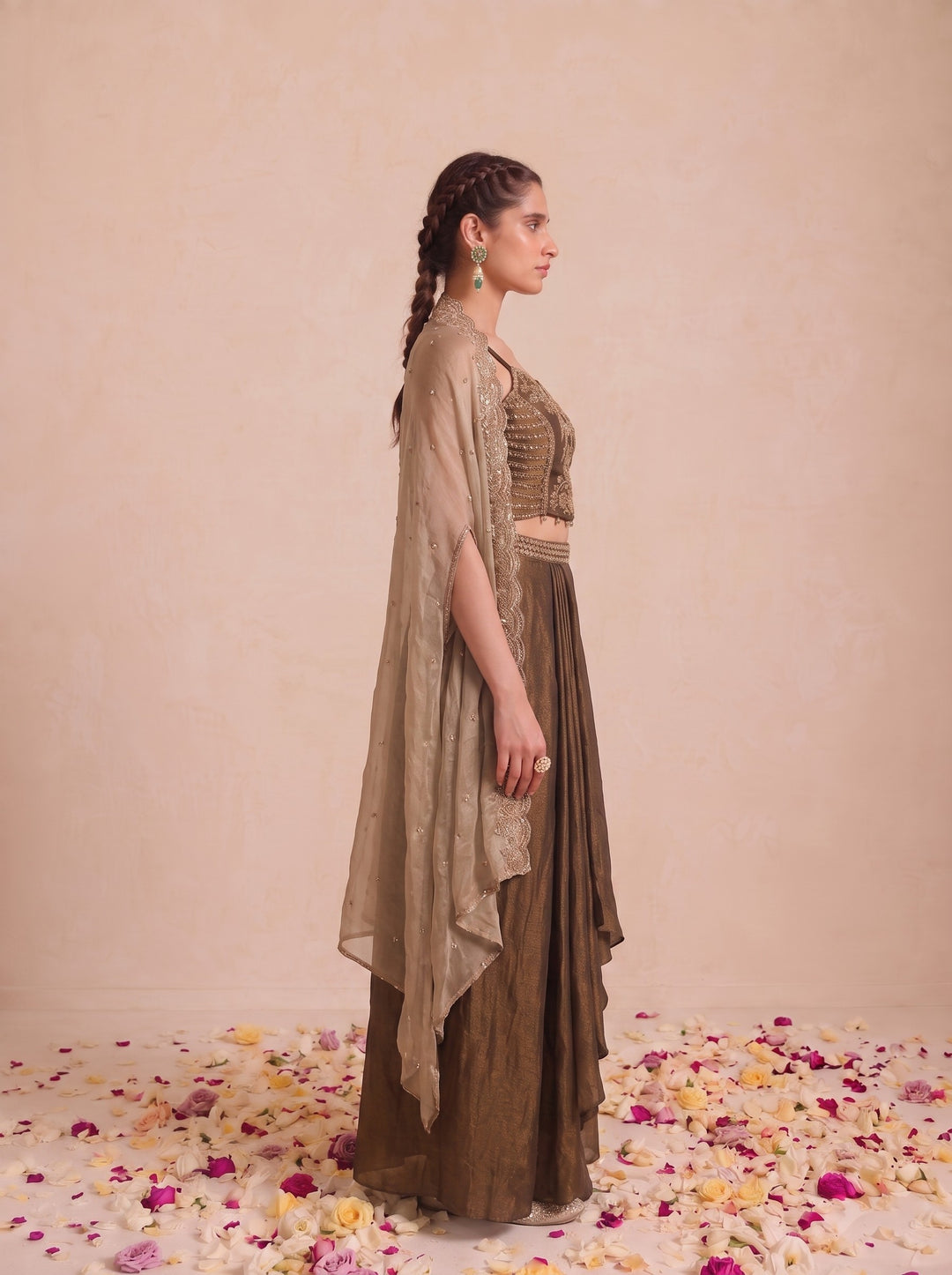 Alpa Russet Work Drape Skirt Cape  3 Pc Set