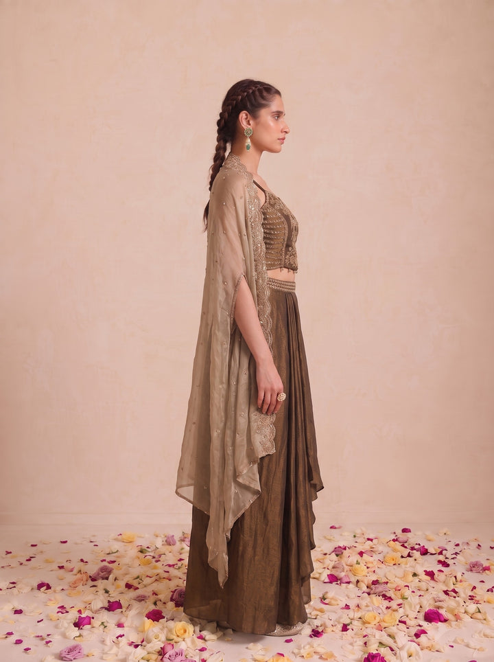 Alpa Russet Work Drape Skirt Cape  3 Pc Set