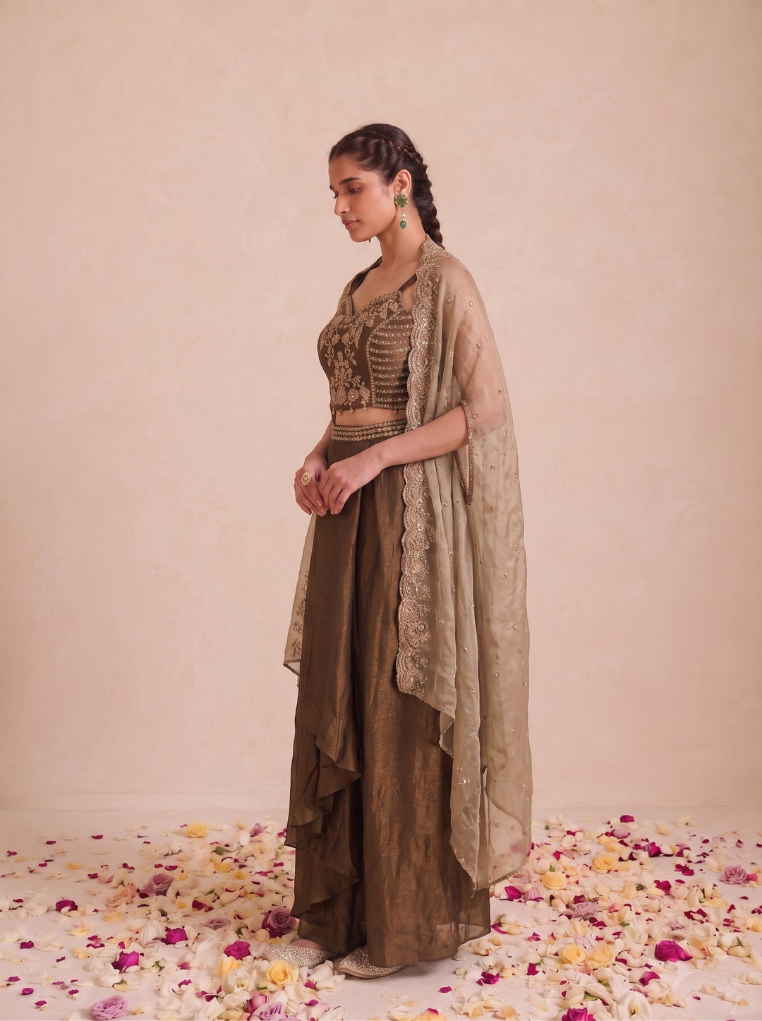 Alpa Russet Work Drape Skirt Cape  3 Pc Set