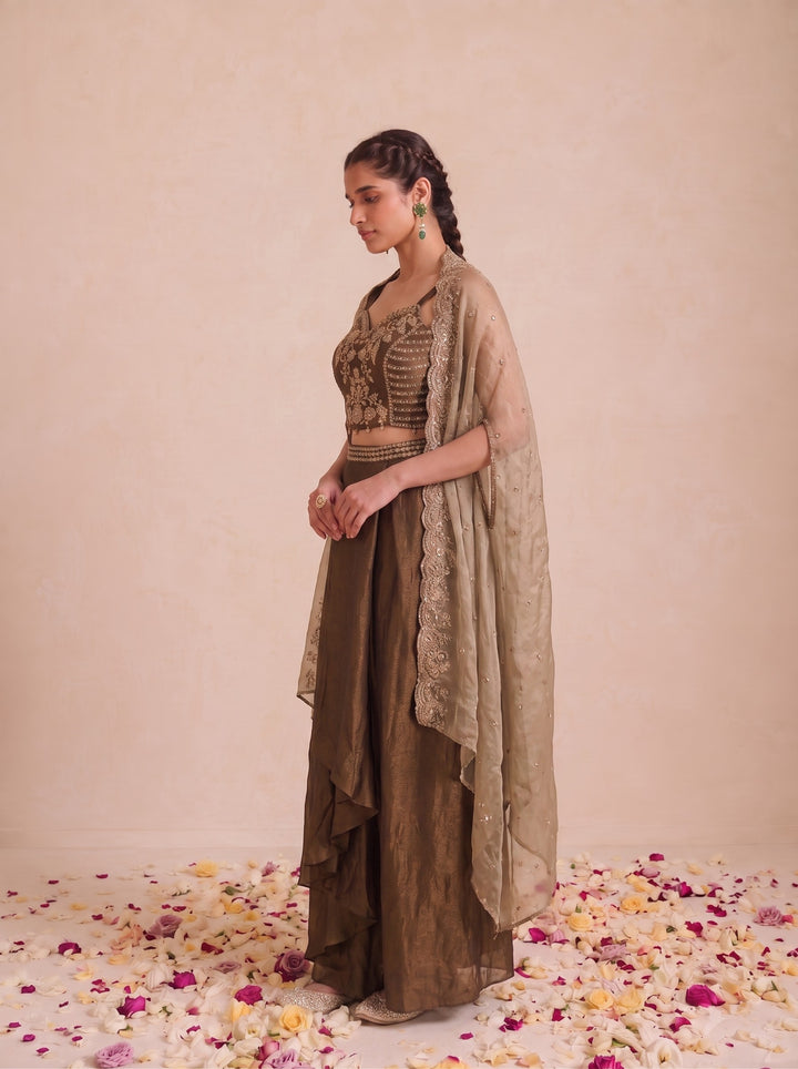 Alpa Russet Work Drape Skirt Cape  3 Pc Set