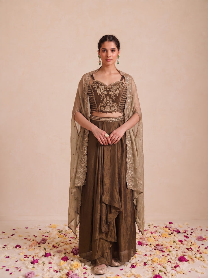Alpa Russet Work Drape Skirt Cape  3 Pc Set