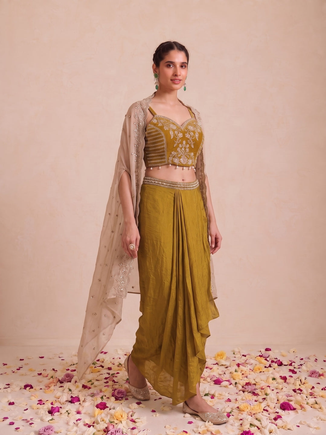 Alpa Amber Full Work Drape Skirt  Cape Set