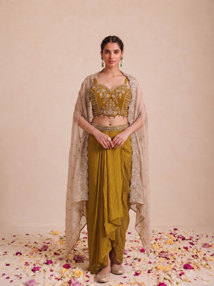 Alpa Amber Full Work Drape Skirt  Cape Set