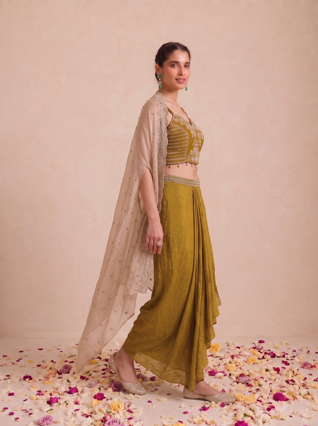 Alpa Amber Full Work Drape Skirt  Cape Set