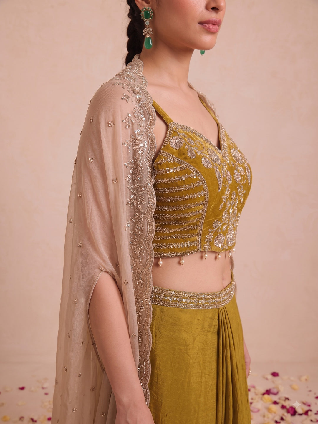 Alpa Amber Full Work Drape Skirt  Cape Set