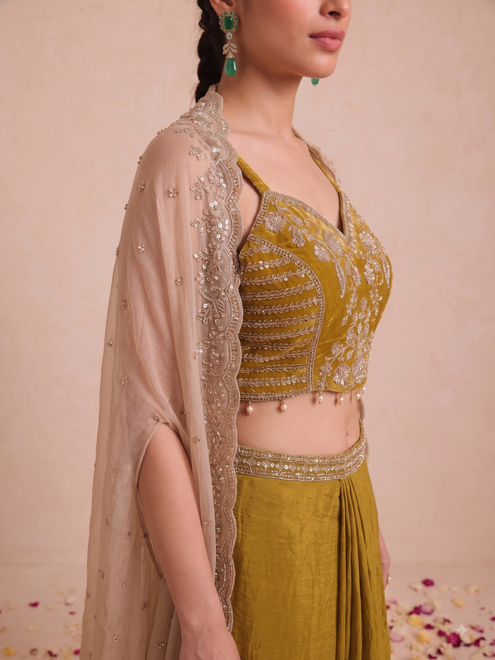 Alpa Amber Full Work Drape Skirt  Cape Set