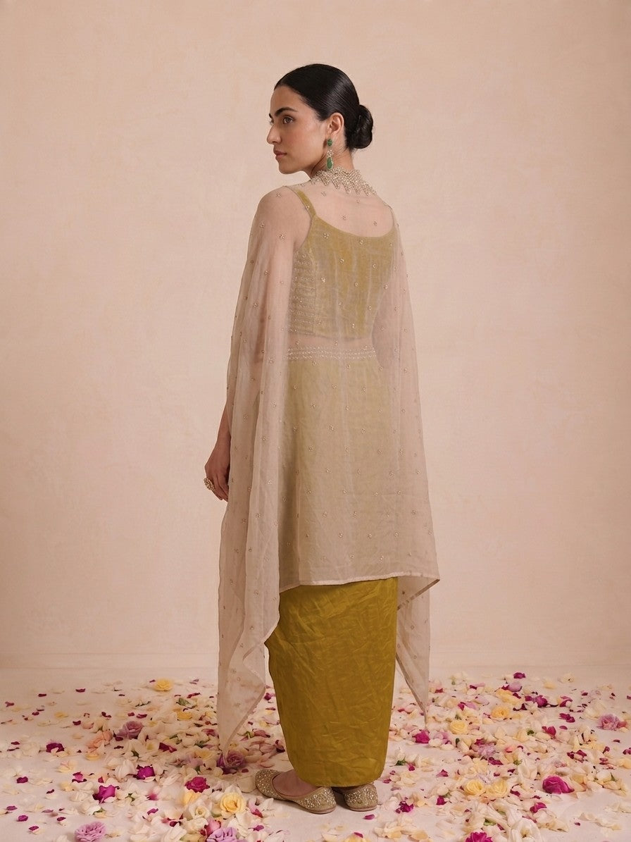 Alpa Amber Full Work Drape Skirt  Cape Set