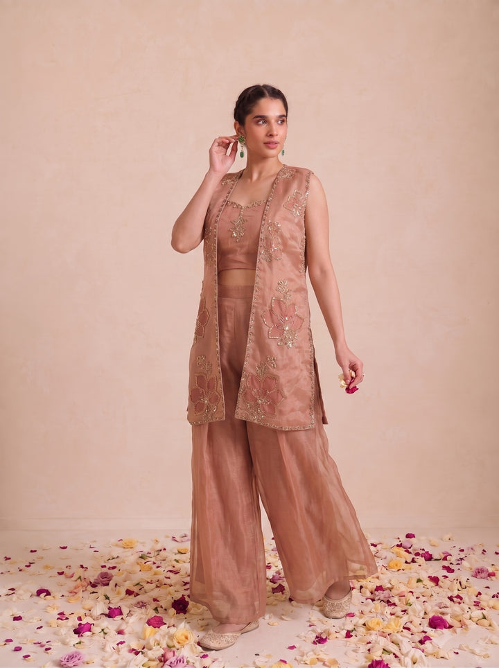 Alpa Salmon Full Work Fusion 3 Pc Co-Ord Set