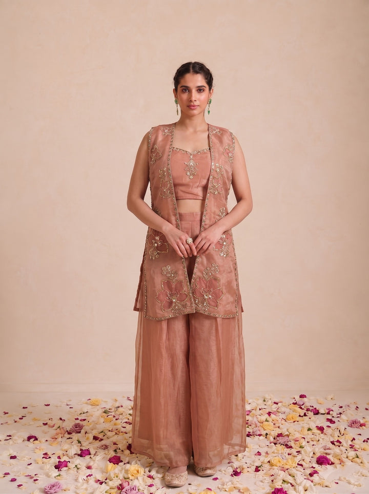 Alpa Salmon Full Work Fusion 3 Pc Co-Ord Set