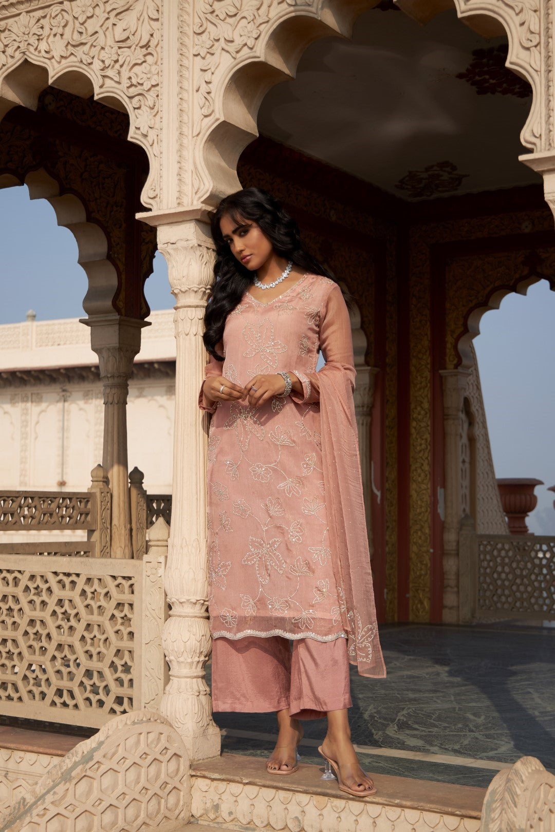 Mihika Coral Full Work Suit set