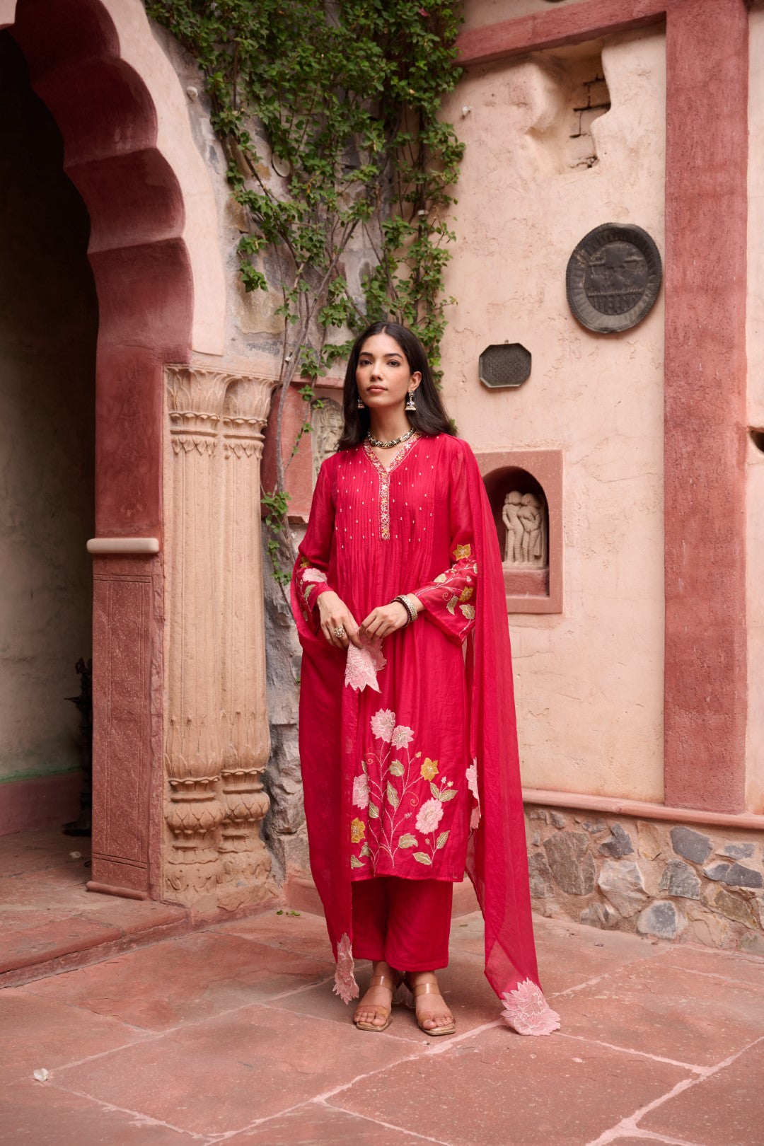 Gaurisha sindoori embroidery premium suit set