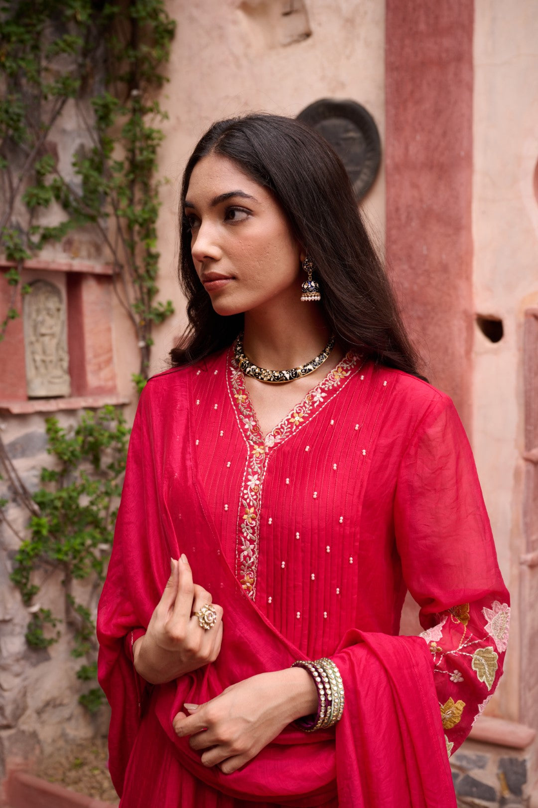 Gaurisha sindoori embroidery premium suit set